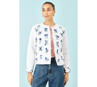 Yumi Women's White Floral Embroidery Cotton Jacket | Size: 16 Yumi White 16
