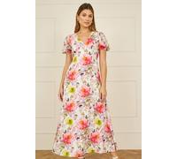 Yumi Women's White Floral Midi Dress in Ivory | Size: 12 Yumi Ivory 12