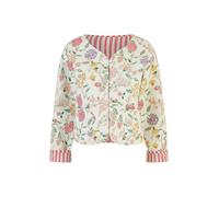White Floral Print Reversible Cotton Cropped Quilted Jacket Yumi White 8