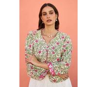 Yumi Pink Floral Reversible Cotton Quilted Jacket (UK, Numeric, 16, Regular, Regular, Pink)