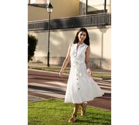 Yumi White Flower Broderie Anglaise Cotton Shirt Dress (UK, Numeric, 8, Regular, Regular, White)