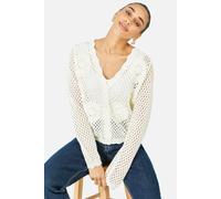 Yumi Women's White Flower Crochet Cardigan in Warm White | Size: Large Yumi Warm White L