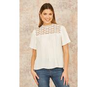 White Lace Panel Pleated Short Sleeve Top Yumi White 14