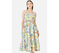 Yumi White Mediterranean Print Cotton Midi Sun Dress In Natural White Natural White