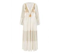 Yumi White Metallic Embellished Maxi Dress with Long Sleeves
