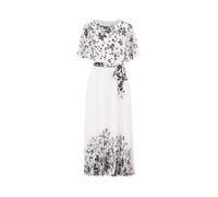 Yumi White Mirror Floral Design Pleated Midi Dress