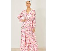 Yumi White Orchid Floral Pleated Wrap Maxi Dress In Ivory Ivory 16