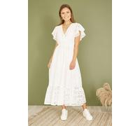 Yumi White Organic Cotton Broderie Anglaise Wrap Midi Dress White 14