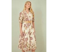 Yumi White Paisley Print Broderie Anglaise Cotton Midi Dress In Pink Pink M