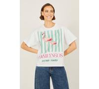Yumi Women's White Retro Relaxed Flamingo Cotton T-Shirt | Size: Medium Yumi White M