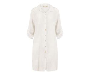Yumi White Stripe Linen Relaxed Fit Longline Shirt L White