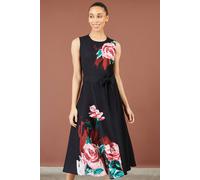 Yumi Women's Abstract Floral Skater Midi Dress in Black | Size: 16
