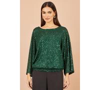 Yumi Women's All Over Sequin Batwing Top in Green | Size: Small