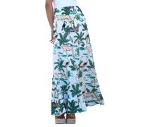 Yumi Women's Animal Print Cotton Tiered Maxi Skirt in White | Size: Medium Yumi White M