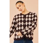 Yumi Women's Argyll Knit Cardigan Sweater in Brown | Size: Small/Medium
