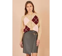 Yumi Women's Argyll Knitted Cardigan Sweater in Beige | Size: Small/Medium