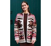 Yumi Women's Aztec Boucle Open Cardigan in Brown | Size: Medium Yumi Brown M