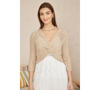 Yumi Women's Beige Cotton Crochet Knitted Top | Size: Medium Yumi Beige M