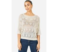 Yumi Women's Beige Cotton Mix Relaxed Fit Pointelle Jumper in Cream | Size: Medium Yumi Cream M