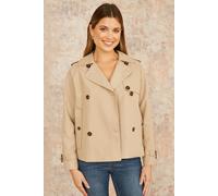 Yumi Women's Beige Cropped Trench Jacket With Pockets & Check Lining | Size: 16 Yumi Beige 16