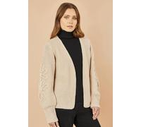 Yumi Women's Beige Edge to Edge Cardigan With Flower Detail Sleeves | Size: Large Yumi Beige L