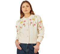 Yumi Women's Beige Flower Embroidered Chunky Knit Cardigan Sweater in Ivory | Size: Medium