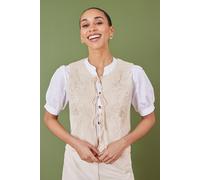 Beige Knitted Tie Front Waistcoat With Floral Details Yumi Beige S