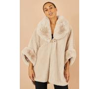 Yumi Women's Beige Textured Fur Lined Cape | Size: Medium/Large Yumi Beige M/L