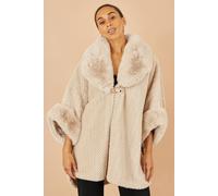 Yumi Beige Textured Fur Lined Cape Beige M/L