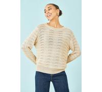 Yumi Women's Beige Wave Metallic Thread Relaxed Jumper | Size: Medium Yumi Beige M