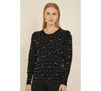 Yumi Women's Black All Over Pearl Knitted Jumper | Size: Medium Yumi Black M