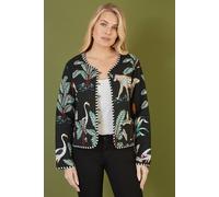Yumi Black Animal Print Reversible Cotton Cropped Quilted Jacket 12 Black
