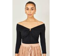 Yumi Women's Black Bardot Long Sleeve Jersey Top | Size: 10 Yumi Black 10