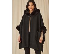 Yumi Black Cape With Luxe Fur Trim And Lining M/L Black