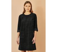 Yumi Women's Black Cord Tunic Dress With 3/4 Sleeves & Pockets | Size: 14