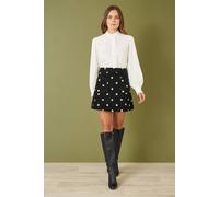 Yumi Women's Black Corduroy Embroidered Daisy Mini Skirt | Size: 16