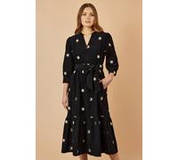 Yumi Women's Black Cosmic Embroidery Cord Midi Shirt Dress | Size: 16 Yumi Black 16