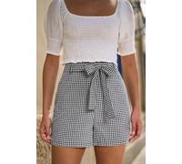 Yumi Women's Black Cotton Gingham Tie Belt Shorts | Size: 16 Yumi Black 16