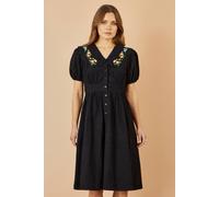 Yumi Women's Black Embroidered Collar Cord Tea Dress | Size: 10 Yumi Black 10