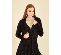 Yumi Eyelash Knit Black Cropped Bolero Cardigans for Women - Soft Long Sleeve Women’s Cardigans - Curved Open Front Shrug for Weddings & Special Occasions L Black