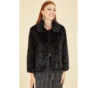 Yumi Women's Black Faux Fur Short Jacket | Size: 14 Yumi Black 14