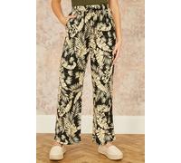 Yumi Women's Black Fern Print Relaxed Fit Trousers | Size: 10 Yumi Black 10