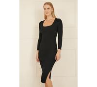 Yumi Women's Black Fitted Knit Midi Dress With Side Split | Size: Medium Yumi Black M