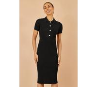Yumi Women's Black Fitted Rib Knitted Midi Dress With Daisy Buttons | Size: Medium