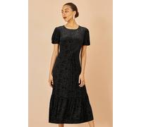 Yumi Women's Black Floral Velour Velvet Twist Waist Midi Dress | Size: 16 Yumi Black 16