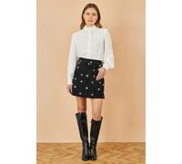 Yumi Black Flower Embroidered Cord Mini Skirt Black 16