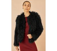 Yumi Women's Black Fluffy Faux Fur Jacket | Size: 8