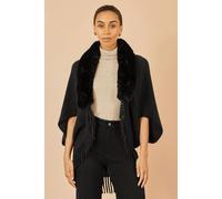Black Fur Collar Shrug With Tassel Hem Yumi Black M/L