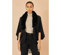 Yumi Women's Black Fur Collar Shrug With Tassel Hem | Size: Small/Medium