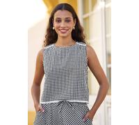 Yumi Women's Black Gingham Cotton Top With Lace Trims | Size: 10 Yumi Black 10